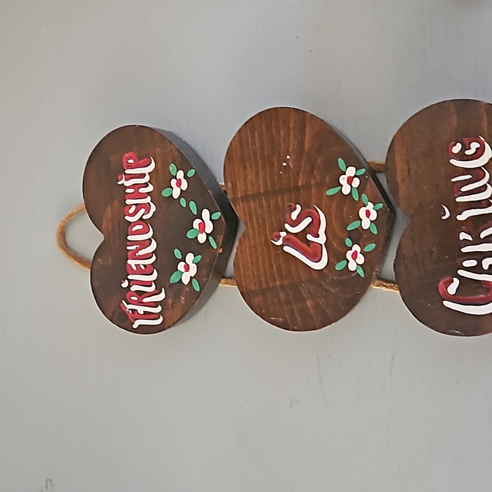 Wooden and leather friendship  heart wall ornament
